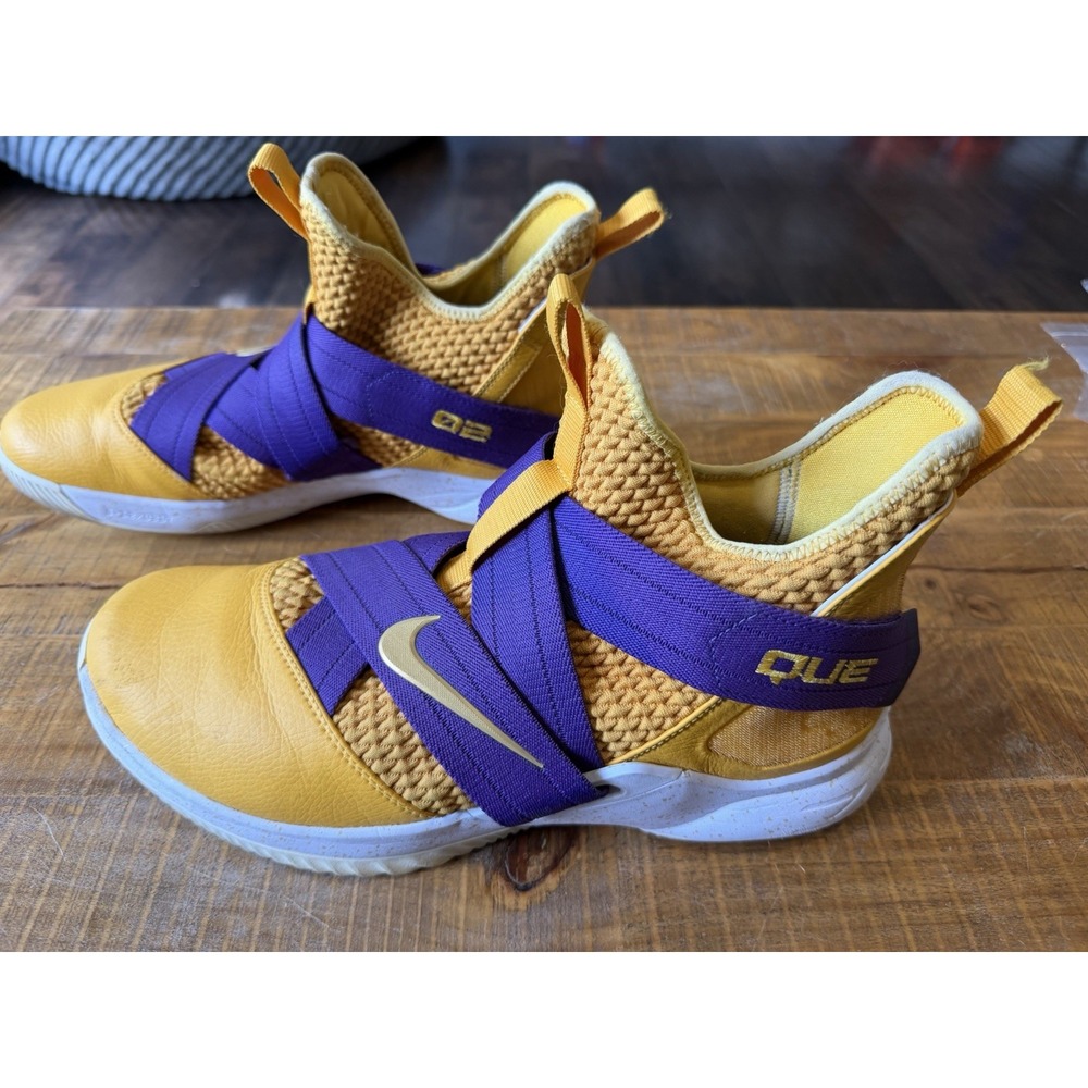 NIKE BY YOU LeBron Soldier 12 Mens 13 High Top Basketball Purple Yellow Used